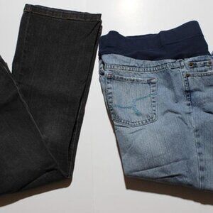 2 Pair Maternity Jeans - Cuffed Denim Capri & Black Boot Cut Jeans sz Medium